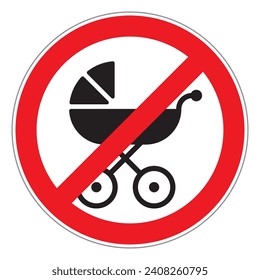 Vector red circular sign. Symbol no entry with strollers. Isolated on white background.