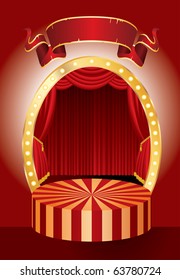 vector red circus stage with red curtain and blank banner