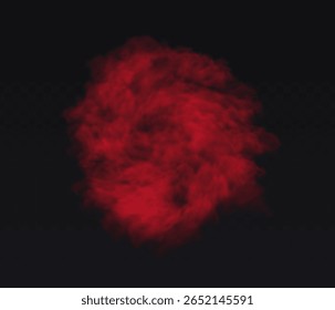 Nube roja de Vector. Efecto de humo de niebla sobre fondo oscuro transparente.