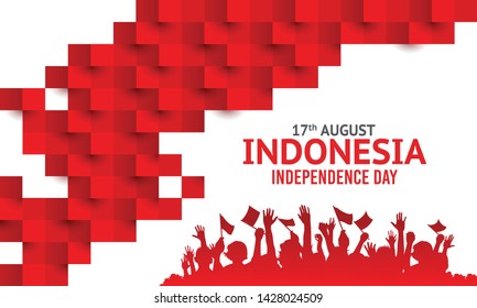 Vector red color Flat design, Illustration of Indonesia Icons, pattern, and landmarks. 17th August Indonesia Independence Day concept.