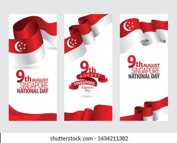 Vector red color Flat design, Illustration of flag for poster. 9th August Singapore National Day concept.