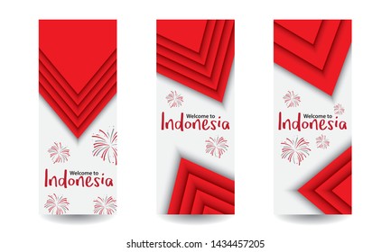 Vector red color Flat design, Illustration of flag Indonesia for banner, flyer, brochure, layout and website. Welcome to Indonesia.