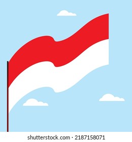 Vector red color Flat design, Illustration of flag for banner. 17th August Indonesia Independence Day concept.,