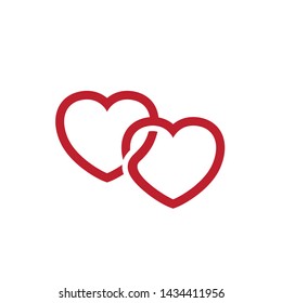 Vector red color heart shape connect each other. Heart vector logo