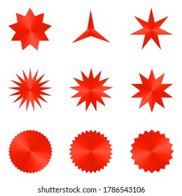 Vector red color icons starburst star flower with rays. Starburst shape design, background pattern for speech, sticker promo,label, badges, sunburst promotion tag, star button illustration design 