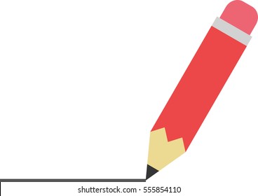 Vector red color pencil drawing line.