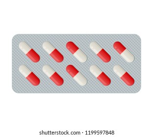 Vector red color realistic pills packaging