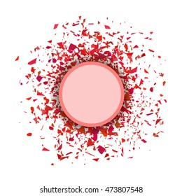Vector Red Confetti Round Banner Isolated on White Background. Set of Particles.
