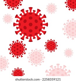 Vektorroter Coronavirus Covid-19 (2019-NCoV)-Symbolstreuer auf weißem Hintergrund flache Design-Illustration für Virus, Pandemie, Infektion, Schutz, Medizin, Gesundheit, Mikrobiologie-Wissenschaftskonzept.