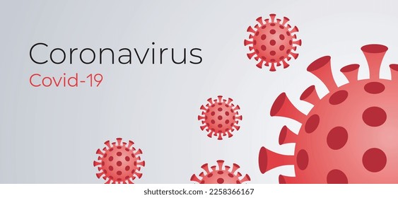 Vector red Coronavirus Covid-19 (2019-NCoV) with text illustration banner for virus, pandemic, infection, illness, medical, healthcare, microbiology science, spike protein background abstract concept.