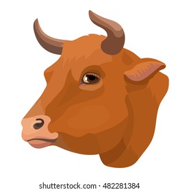 Vector red cow face farm animal portrait zoo icon head