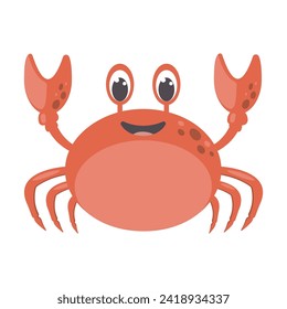 Vector red crab on whitebackground. Cute cartoon crab.