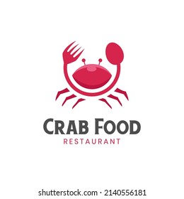 vector red crab seafood culinary logo design combined fork and spoon icon for restaurant food logo