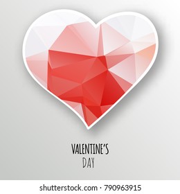 Vector red crystal heart isolated on white background. Geometric rumpled triangular low poly style gradient graphic illustration. Polygonal badge design for your business.