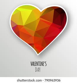 Vector red crystal heart isolated on white background. Geometric rumpled triangular low poly style gradient graphic illustration. Polygonal badge design for your business.