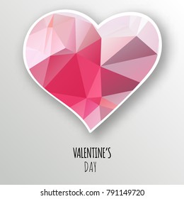 Vector red crystal heart isolated on white background. Geometric rumpled triangular low poly style gradient graphic illustration. Polygonal badge design for your business.