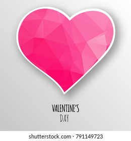 Vector red crystal heart isolated on white background. Geometric rumpled triangular low poly style gradient graphic illustration. Polygonal badge design for your business.