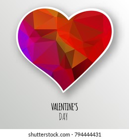 Vector red crystal heart isolated on white background. Geometric rumpled triangular low poly style gradient graphic illustration. Polygonal badge design for your business.