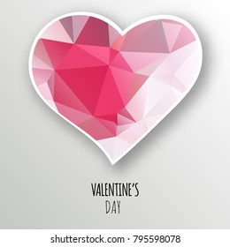 Vector red crystal heart isolated on white background. Geometric rumpled triangular low poly style gradient graphic illustration. Polygonal badge design for your business.