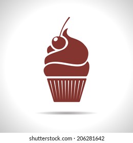 Vector red cupcake with cherry icon. Eps10