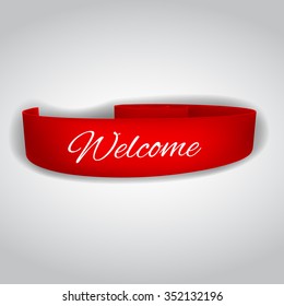 Vector red curly ribbon Welcome