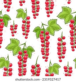 Vector Red Currant Branches patrón sin fisuras, repetición de fondo con ilustraciones rojizas agrias con hojas verdes para papel de envoltura, colección de ramas de la corriente roja laica para el interior del hogar