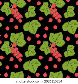 Vector red currant seamless pattern. Background design for tea, ice cream, natural cosmetics, candy and bakery with red currant filling, health care products.