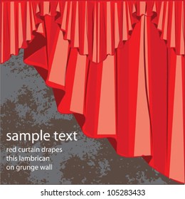 vector red curtain drapes this lambrican on grunge wall