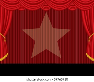 escenario de cortina roja vectorial con estrella de foco