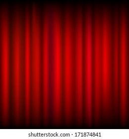 Vector red curtains  drapery background.