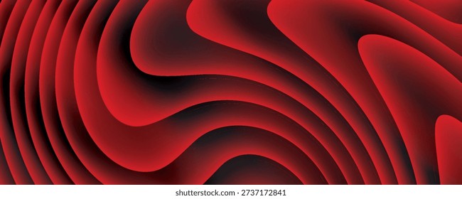 Vector red curvatures abstract background illustration - Artistic red vector shiny striped template
