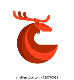 Vector Red Deer Round Icon Isolated on White Background