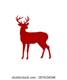 Vector red deer stag reindeer with antlers.Outline silhouette stencil drawing illustration isolated on white background .Sticker.T shirt print. Plotter Cutting. Laser cut. Christmas decoration. Decor.