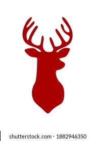 Vector red deer stag reindeer buck head with antlers.Outline silhouette stencil drawing illustration isolated on white background .Sticker.T shirt print. Plotter Cutting. Laser cut. Christmas decor.