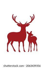 
Vector red deer stag reindeer silhouette with antlers on white background.Outline stencil drawing.Merry Christmas.Winter decoration.Vinyl wall sticker decal.Cricut.Plotter Laser Cut.New Year.DIY.Logo