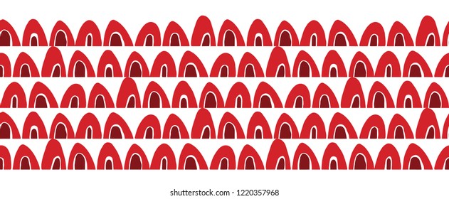 Vector red and depp red abstract geometric seamless border on white background. Ideal for fabric, textiles, print on demand, stationery. Use on Holidays like Christmas and Valentine's day.