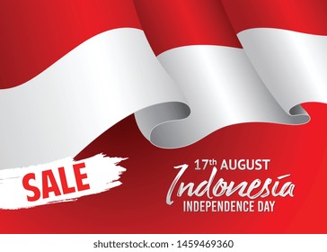 Vector red design, Illustration of Indonesia Icons, flag, and Sale for 17th August Indonesia Independence Day.