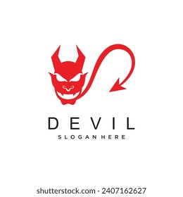 Vector red devil logo design with simple concept 