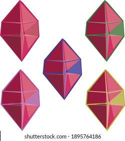 Vector red diamond crystal art illustration icon set design.