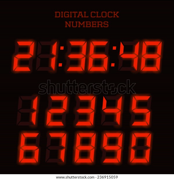 Vector Red Digital Clock Numbers Stock Vector (Royalty Free) 236915059