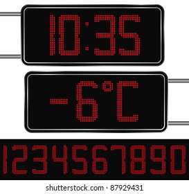 Vector Red Digital Clock And Thermometer