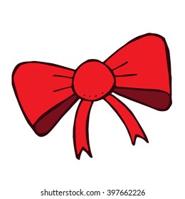 Vector red doodle bow isolated. Hand drawn fashion element, isolated