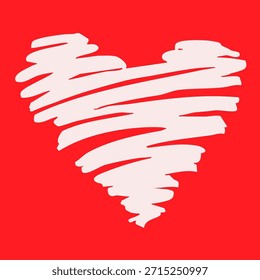 Vetor vermelho doodle coração em um fundo vermelho brilhante acrescenta um apelo quente e moderno para projetos. Perfeito para cartões de felicitações, postagens de mídia social, logotipos, embalagens e projetos do Dia dos Namorados, este gráfico versátil tem um impacto.