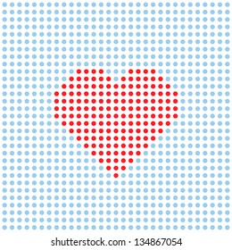 Vector red dotted heart on blue background