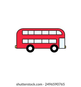 Vector red double-decker bus. cartoon kids. Cute vehicle clip art. Public transport isolated on white background