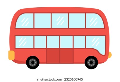 Vector red double-decker bus. Funny autobus for kids. Cute vehicle clip art. Public transport icon isolated on white background
