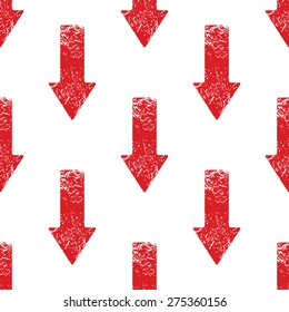 Vector red down arrow repeated on white background