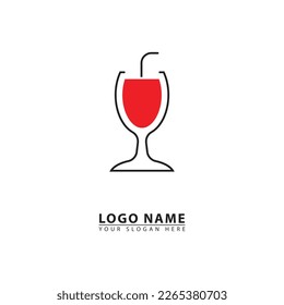 vector red drink glass logo icon. Abstract graphic flat illustration style.