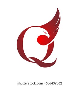 Vector Red Eagle Single Letter Q Logo
