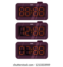 Vector red electronic digital clock, vector flat cartoon illustration isolated on white background